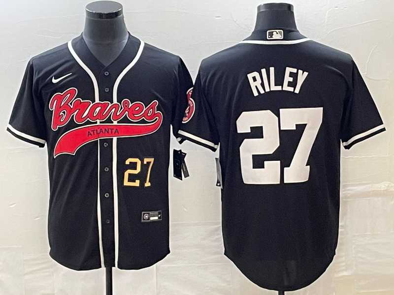 Men%27s Atlanta Braves #27 Austin Riley Number Black Cool Base Stitched Baseball Jersey